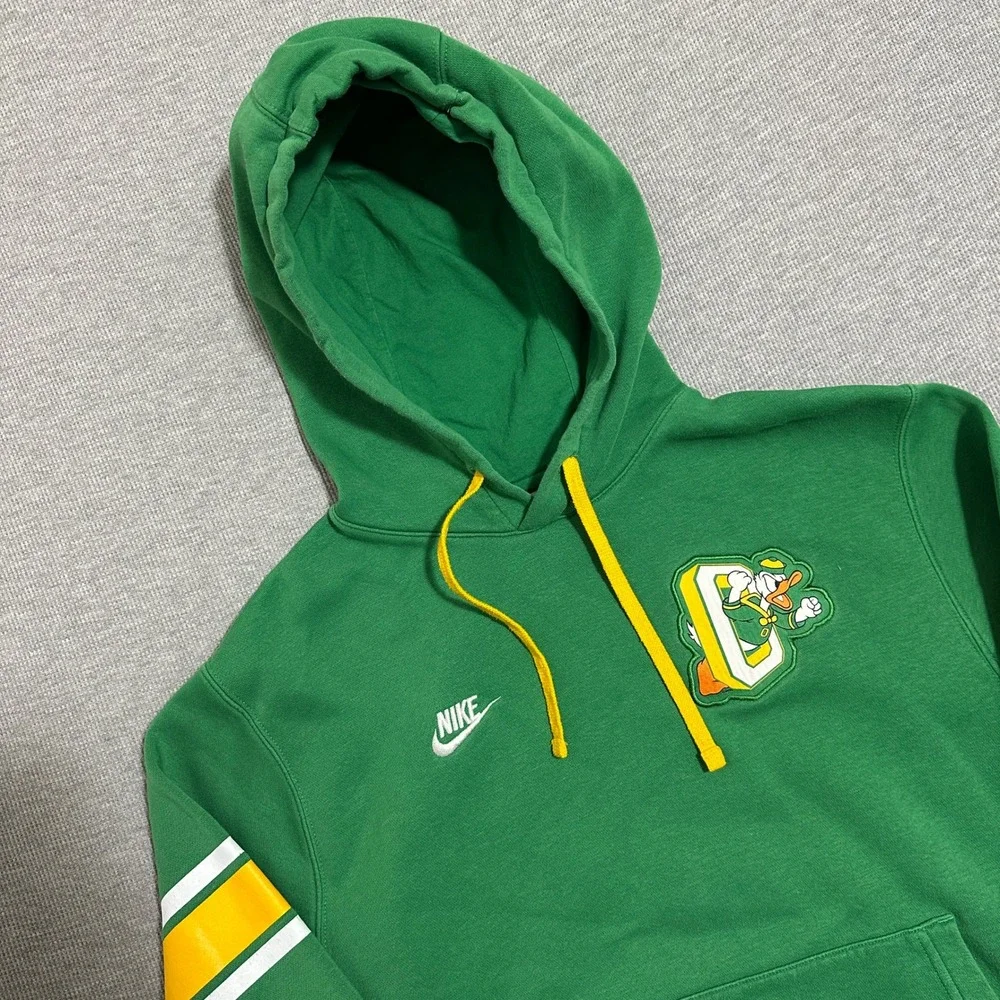 Nike Oregon Ducks Hoodie Pullover Puffy Logo Sweatshirt Green Yellow Mens Small